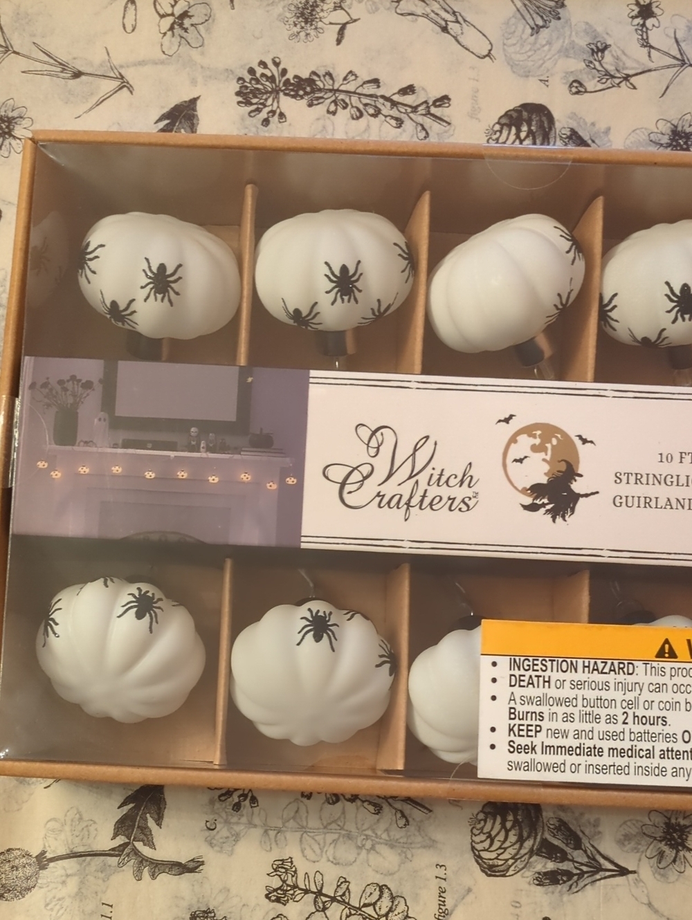 Witch Crafters White Pumpkin String Lights with Spider Accents Halloween 🎃🎃🎃